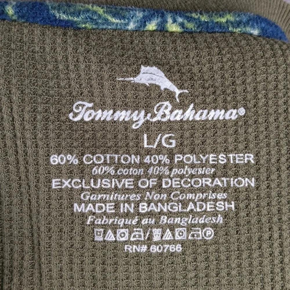 Tommy Bahama‎ Men's Olive Green Long Sleeve Waffle Knit Dexter Kill Shirt